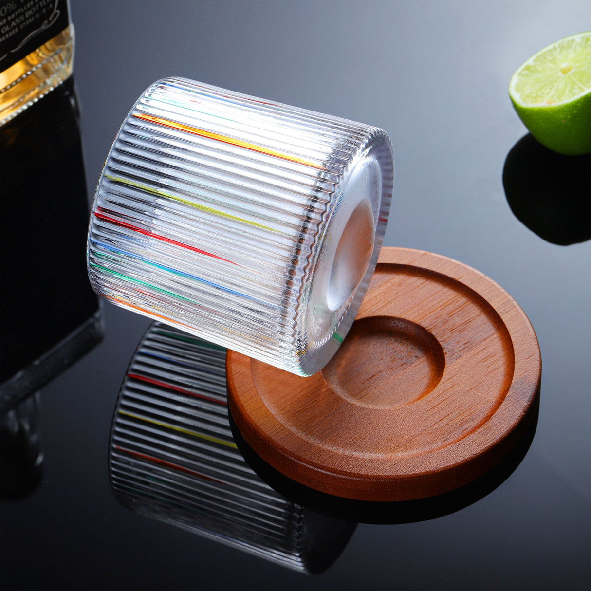 Hand Painted Rotatable Glasses with Coaster