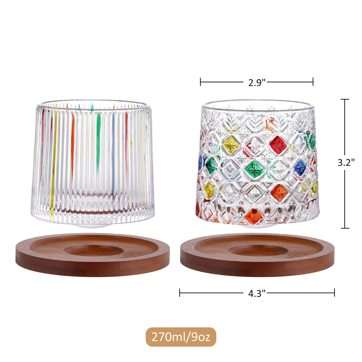 Hand Painted Rotatable Glasses with Coaster