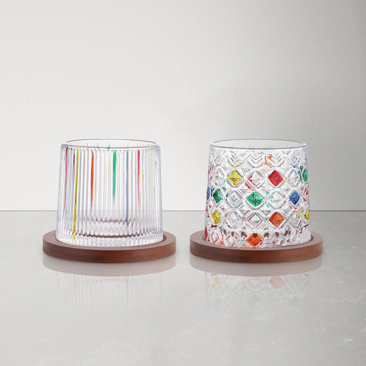 Hand Painted Rotatable Glasses with Coaster