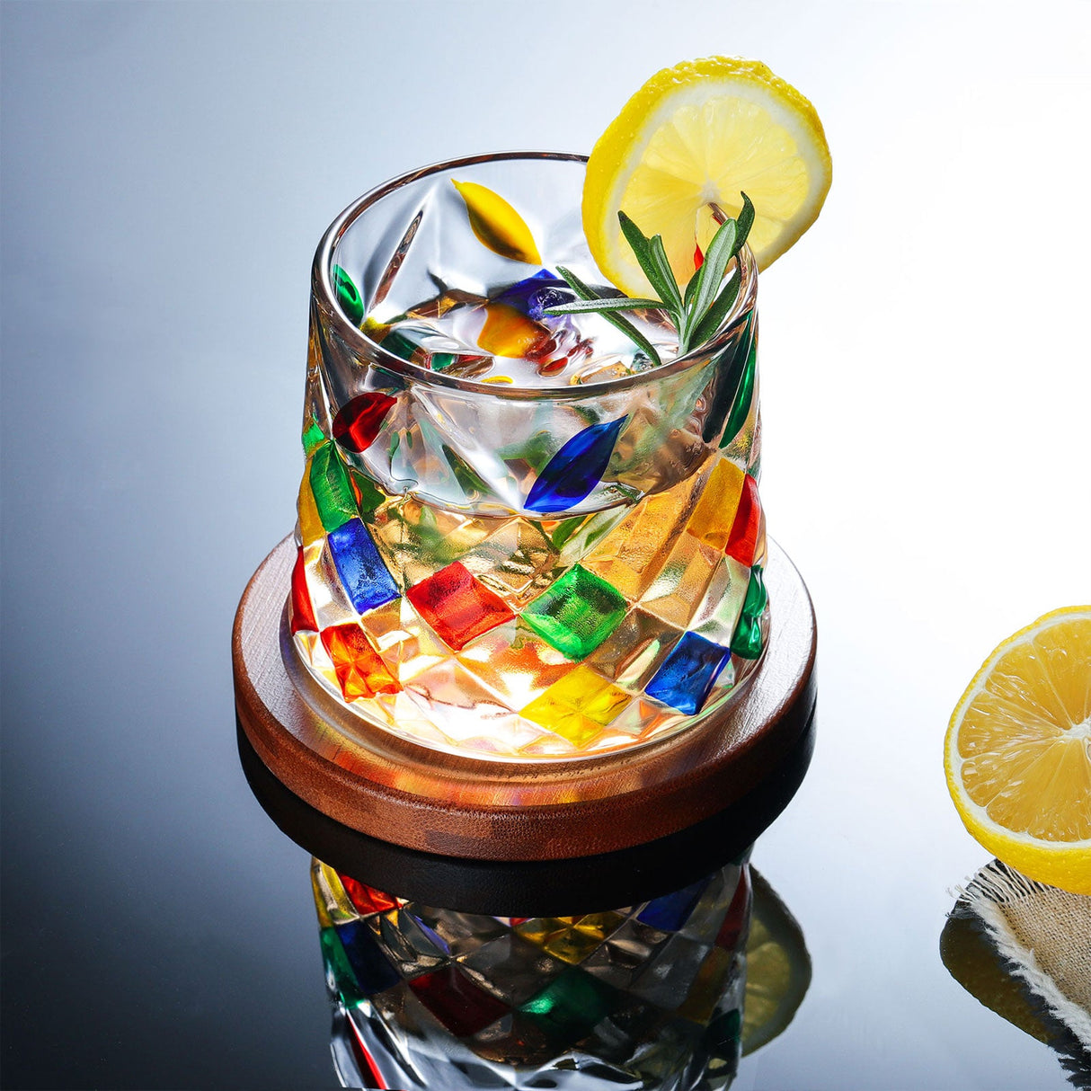 Hand Painted Rotatable Glasses with Coaster