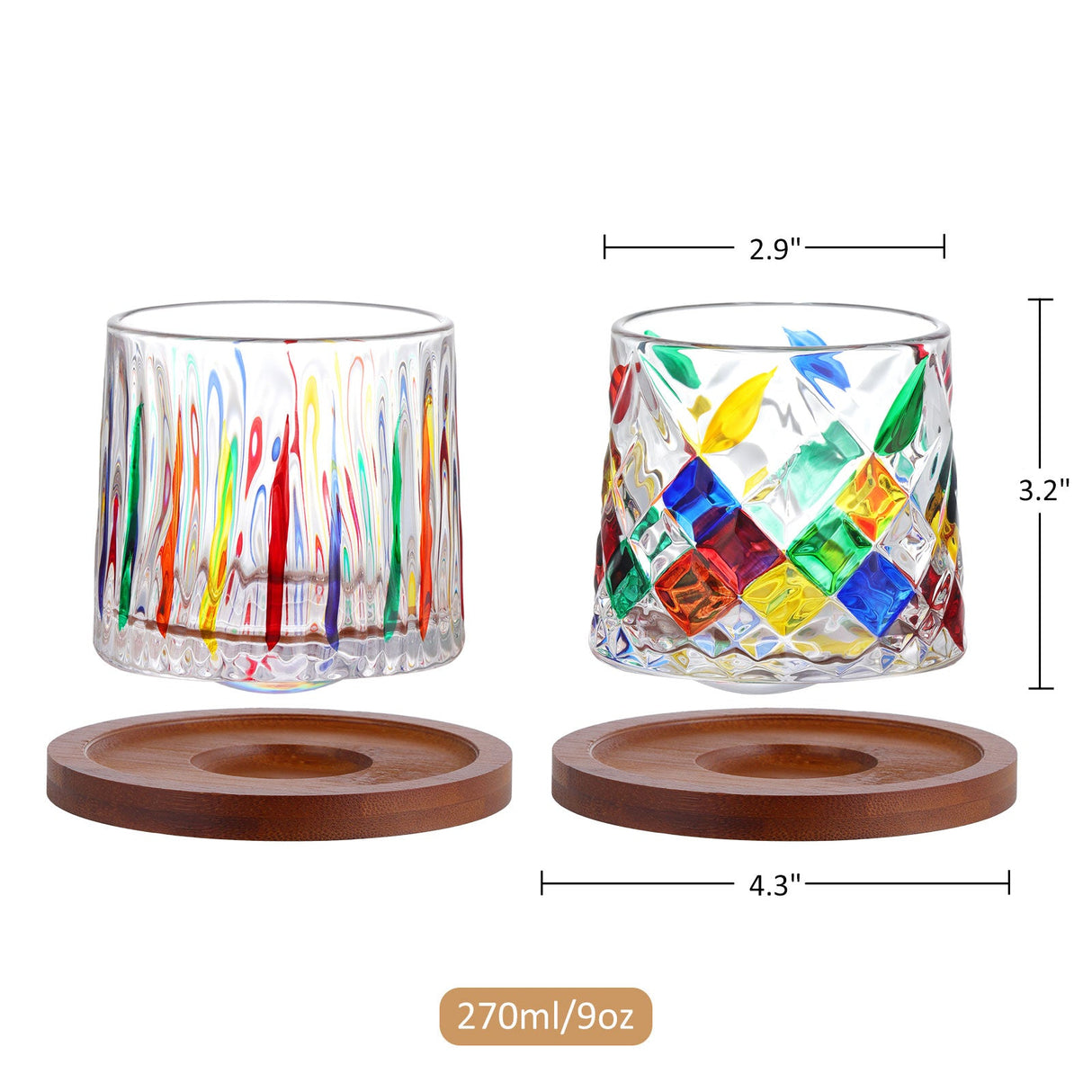 Hand Painted Rotatable Glasses with Coaster