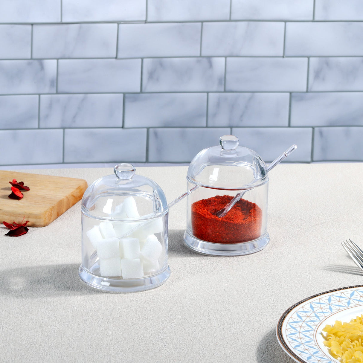 Glass Spice Boxes with Lid and Spoon