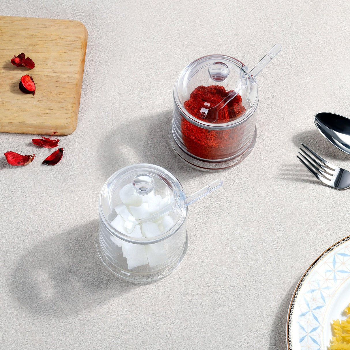 Glass Spice Boxes with Lid and Spoon