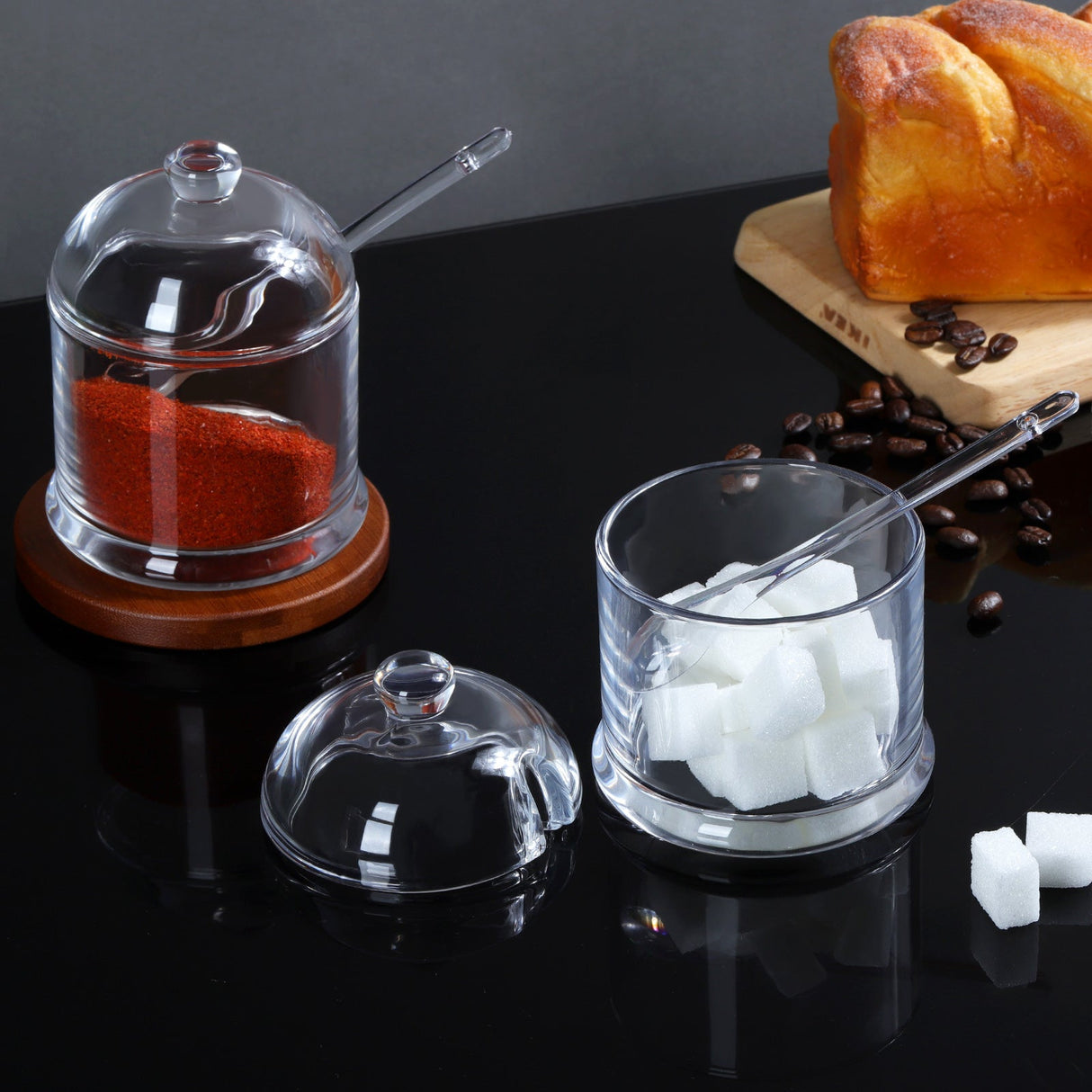 Glass Spice Boxes with Lid and Spoon