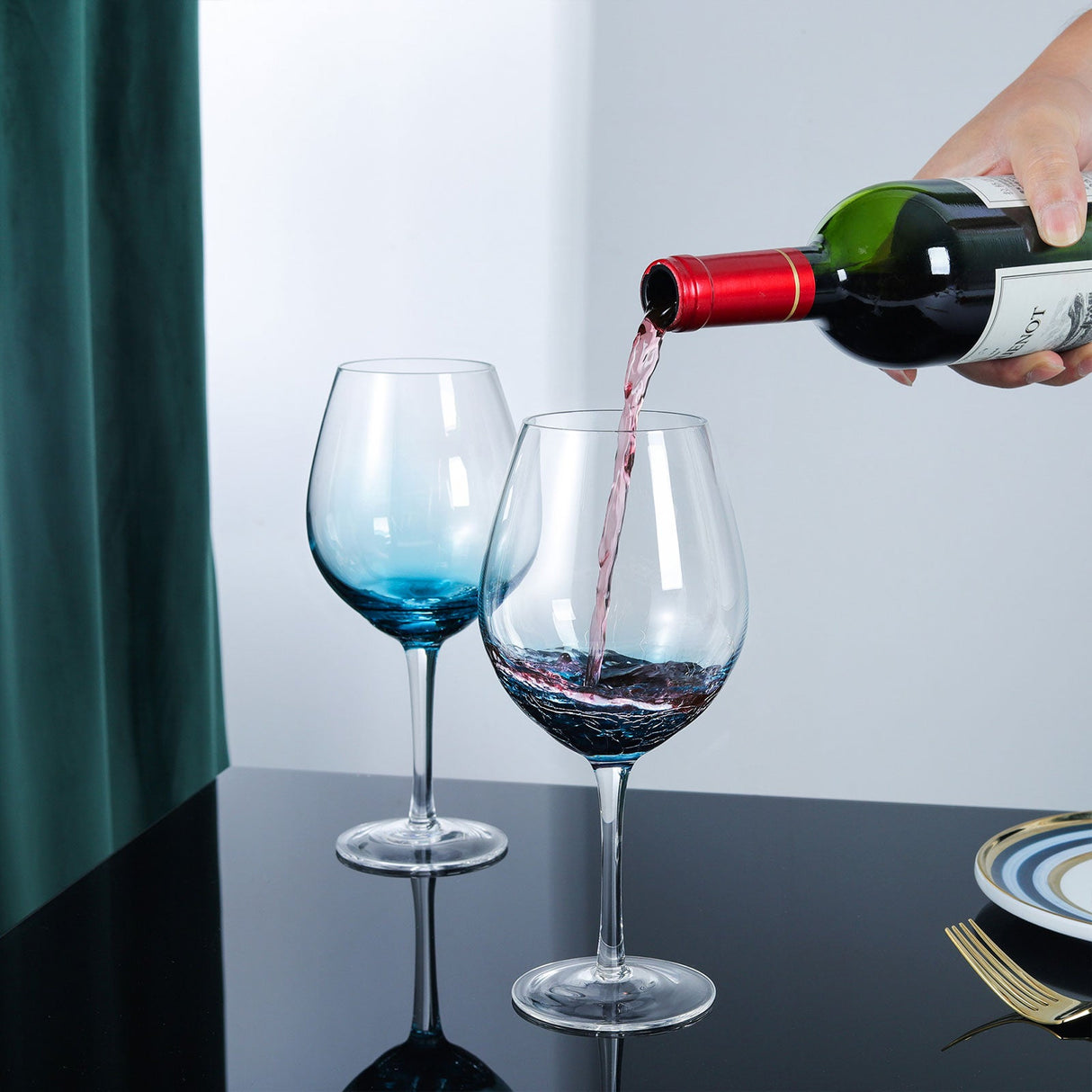 Hand Blown Blue Wine Glasses