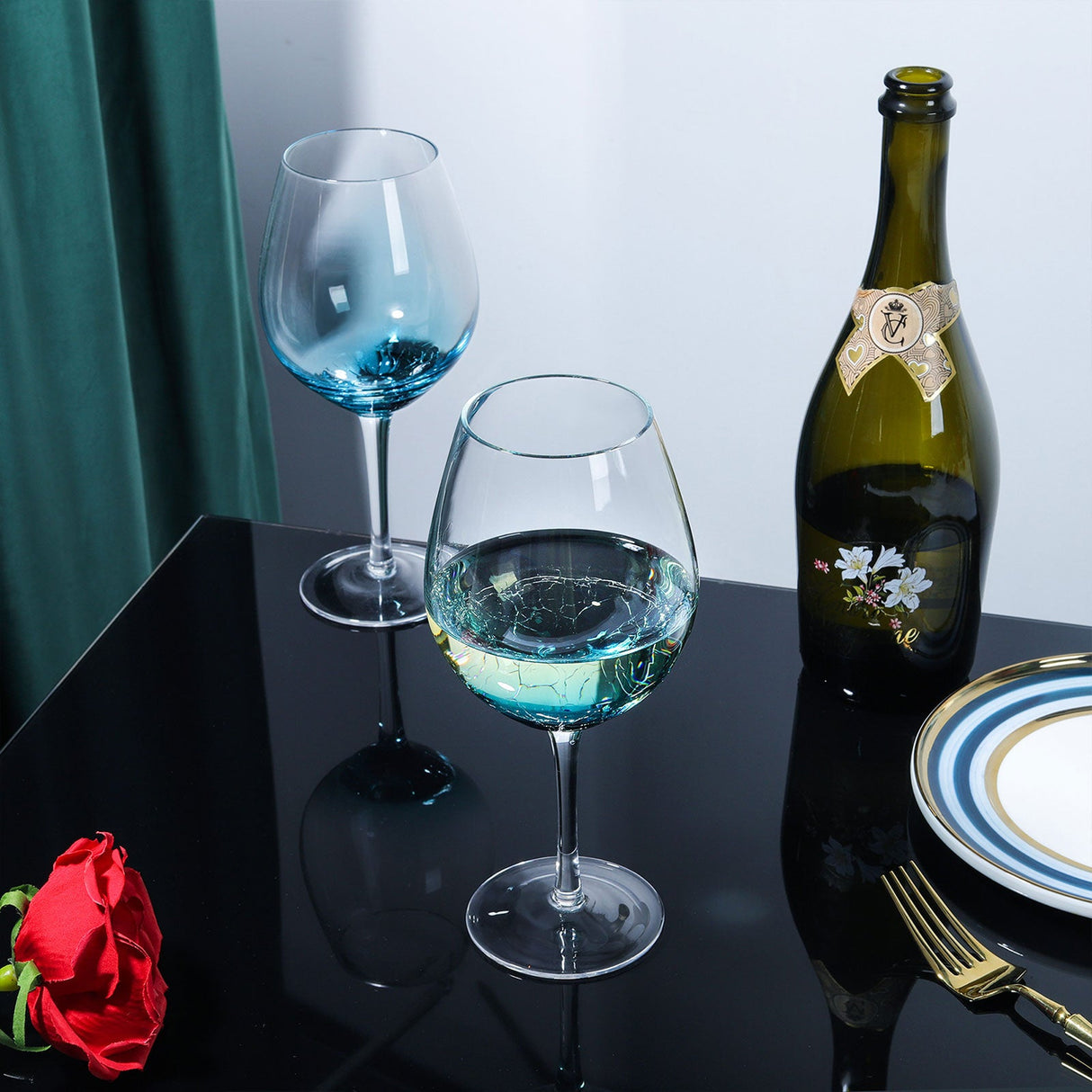 Hand Blown Blue Wine Glasses