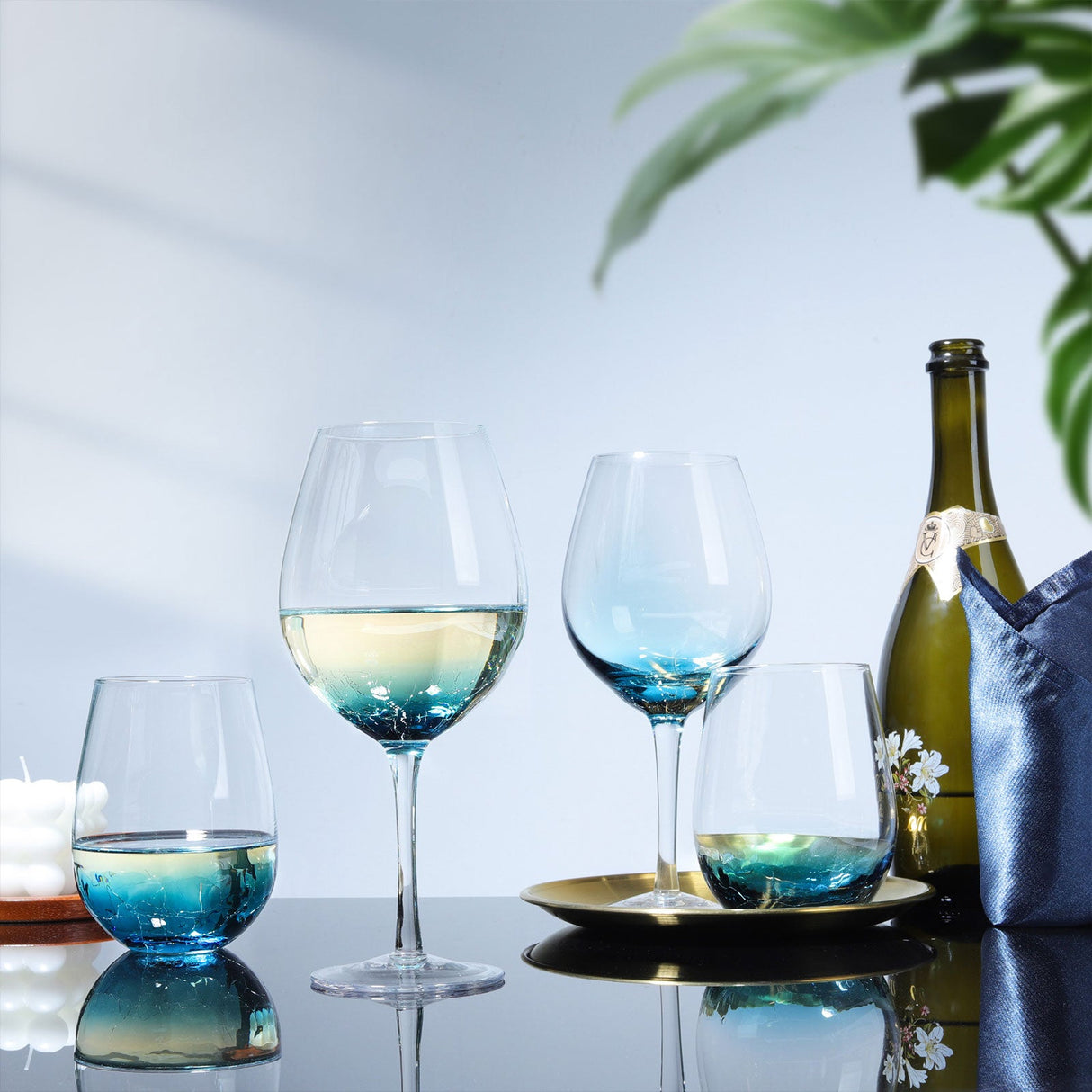 Hand Blown Blue Wine Glasses