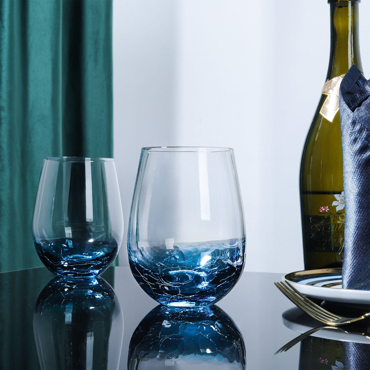 Hand Blown Blue Wine Glasses