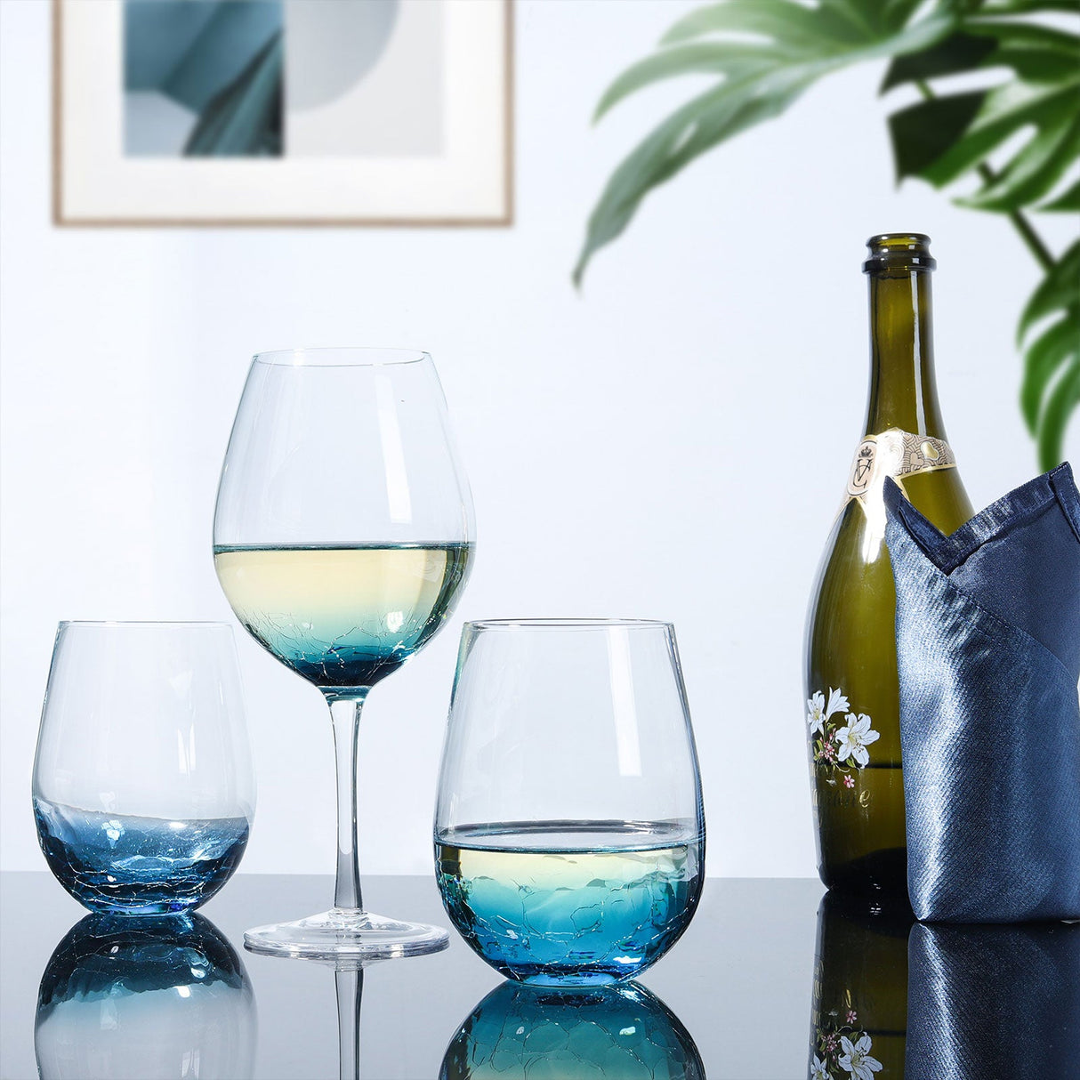 Hand Blown Blue Wine Glasses