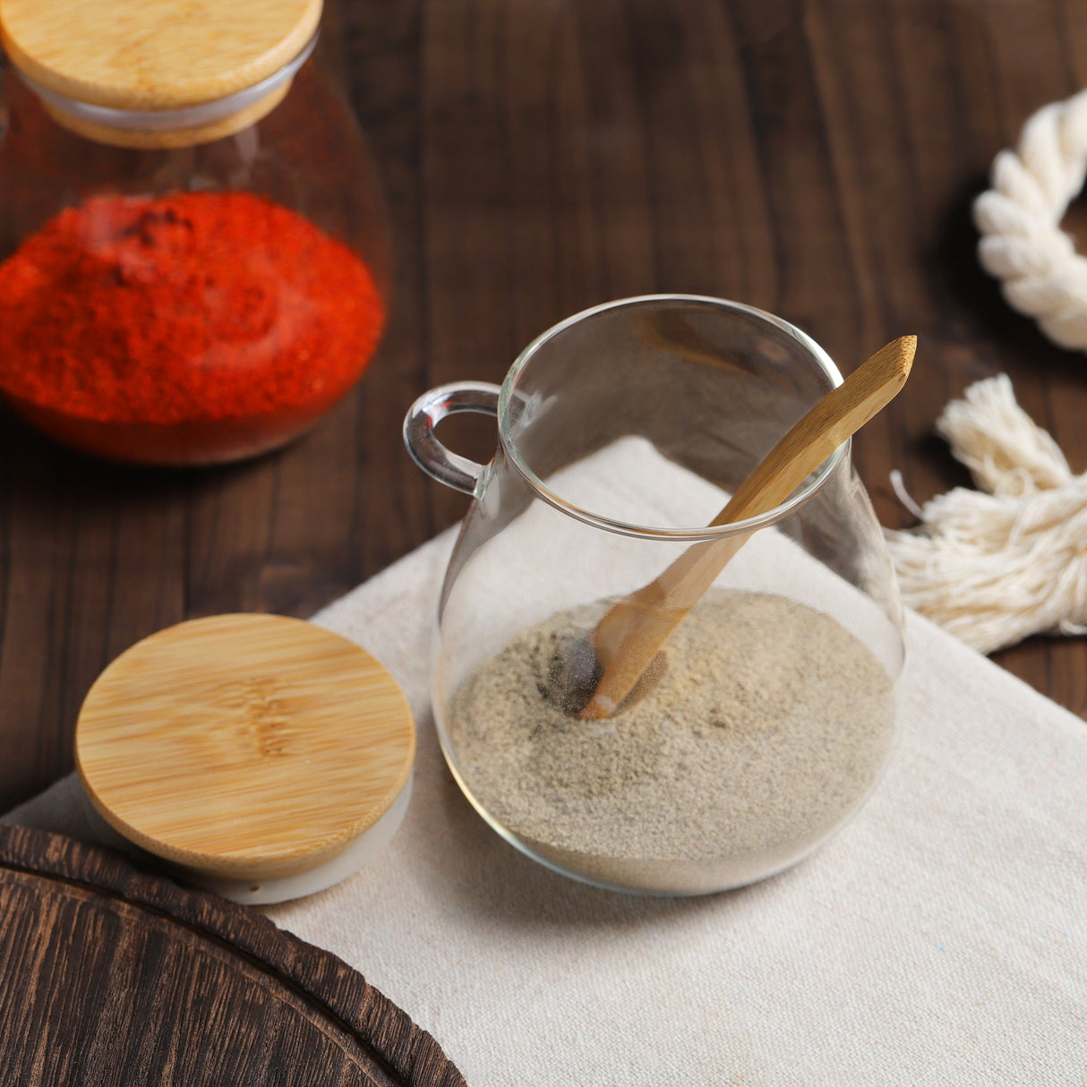 Glass Jar with Lid and Spoon Attached