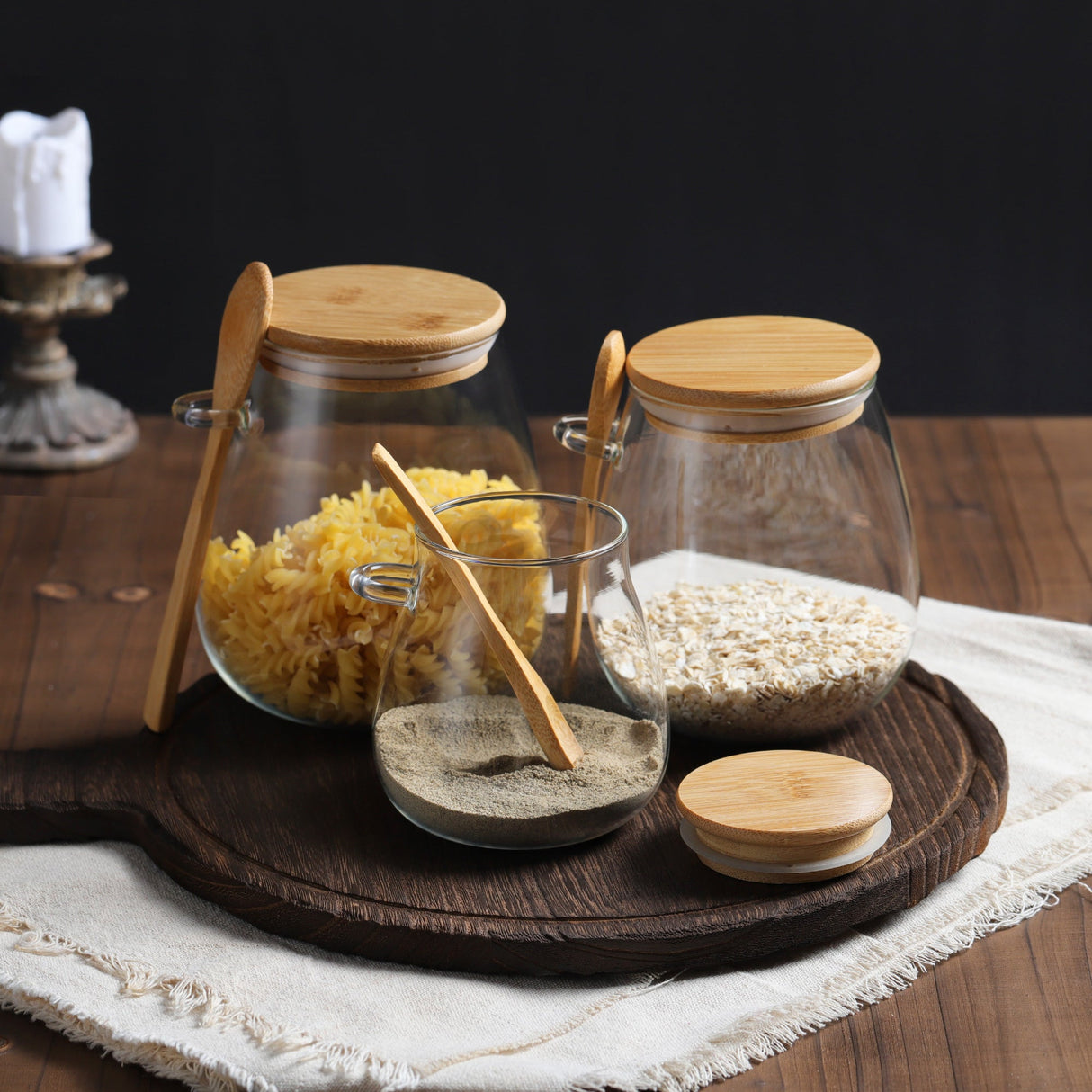 Glass Jar with Lid and Spoon Attached