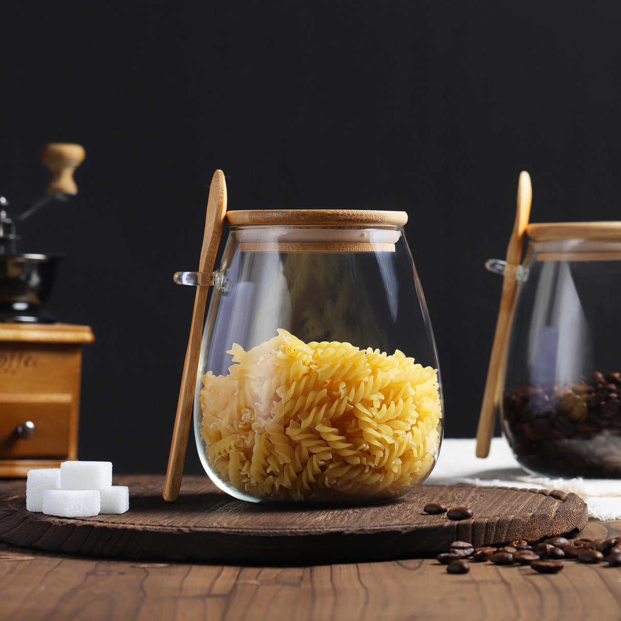 Glass Jar with Lid and Spoon Attached
