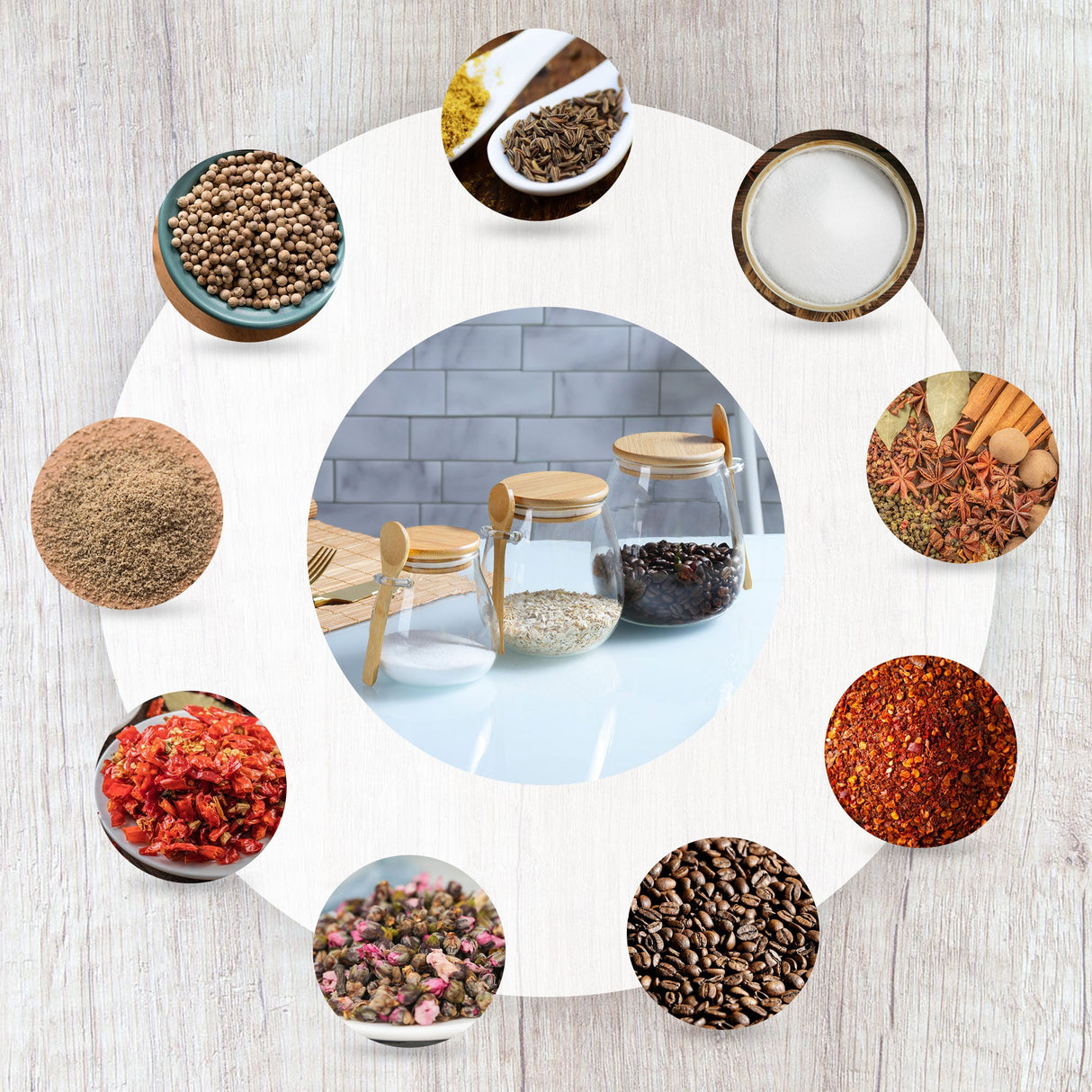 Glass Jar with Lid and Spoon Attached