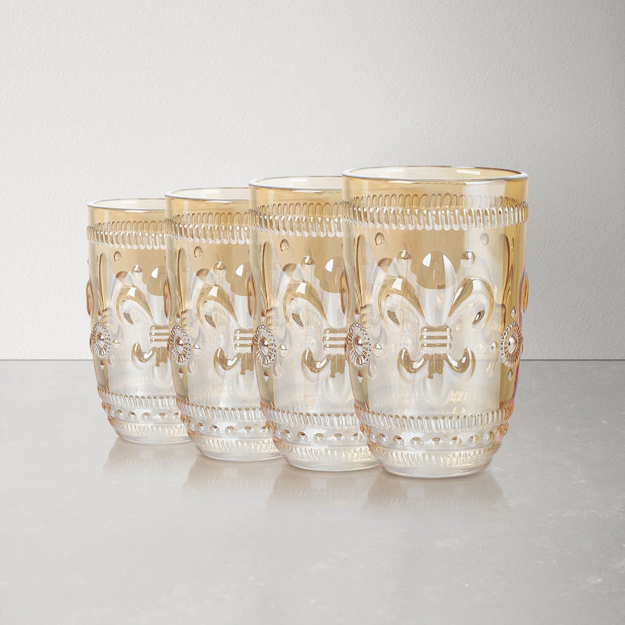 Amber Flower Embossed Drinking Glasses
