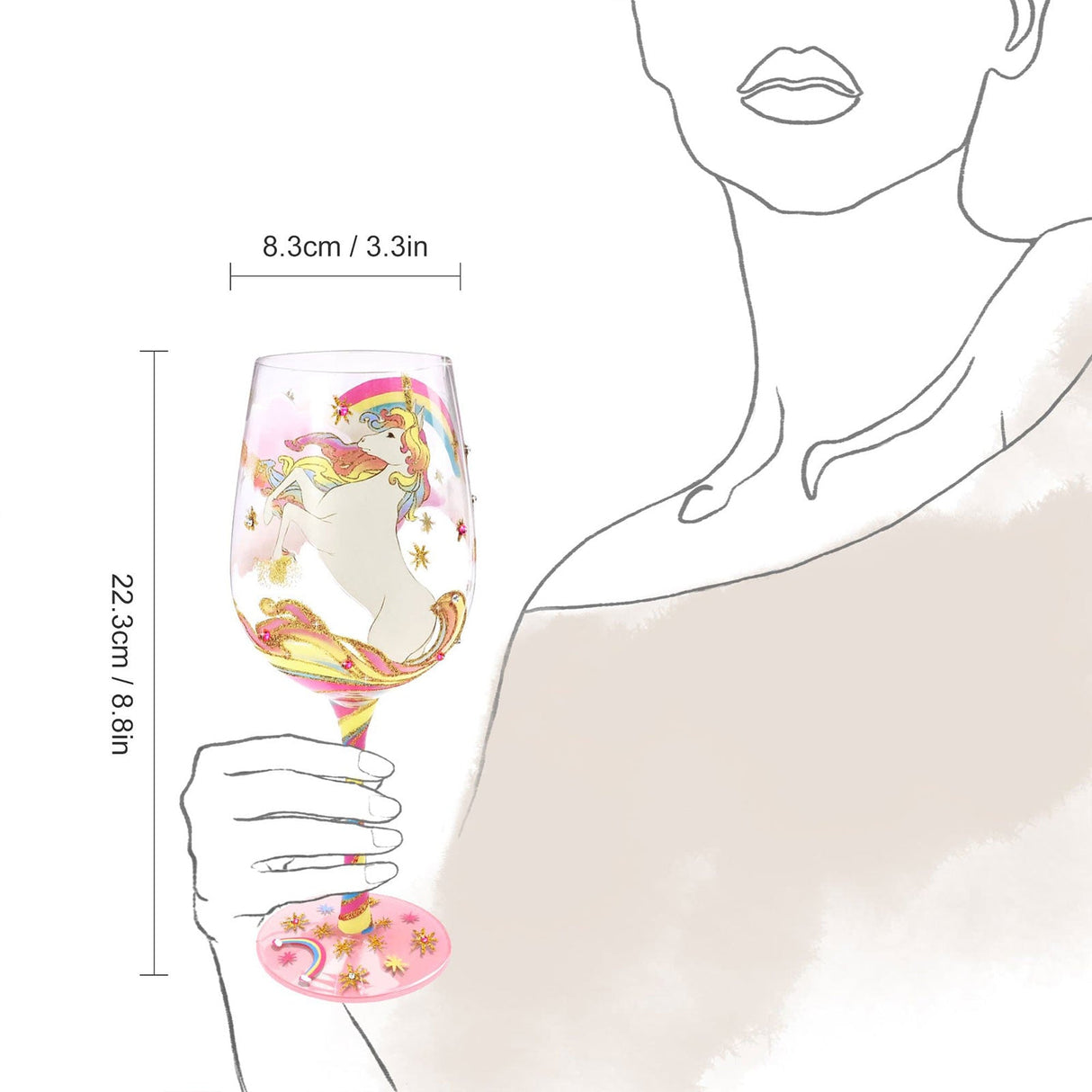 Hand-painted Unicorn Rainbow Wine Glass