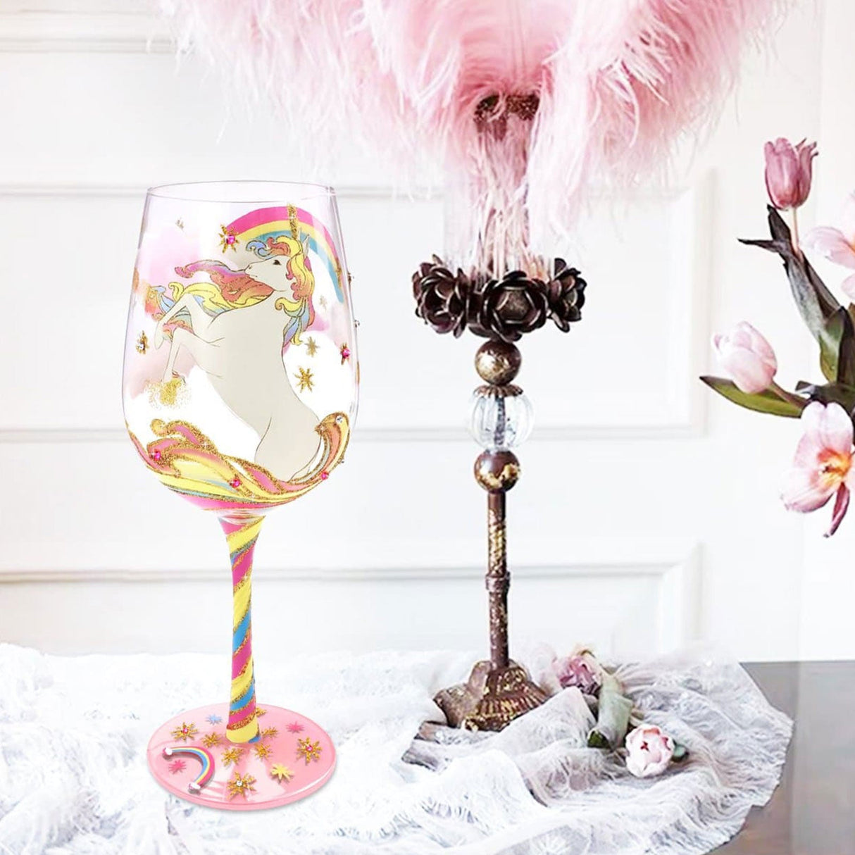 Hand-painted Unicorn Rainbow Wine Glass