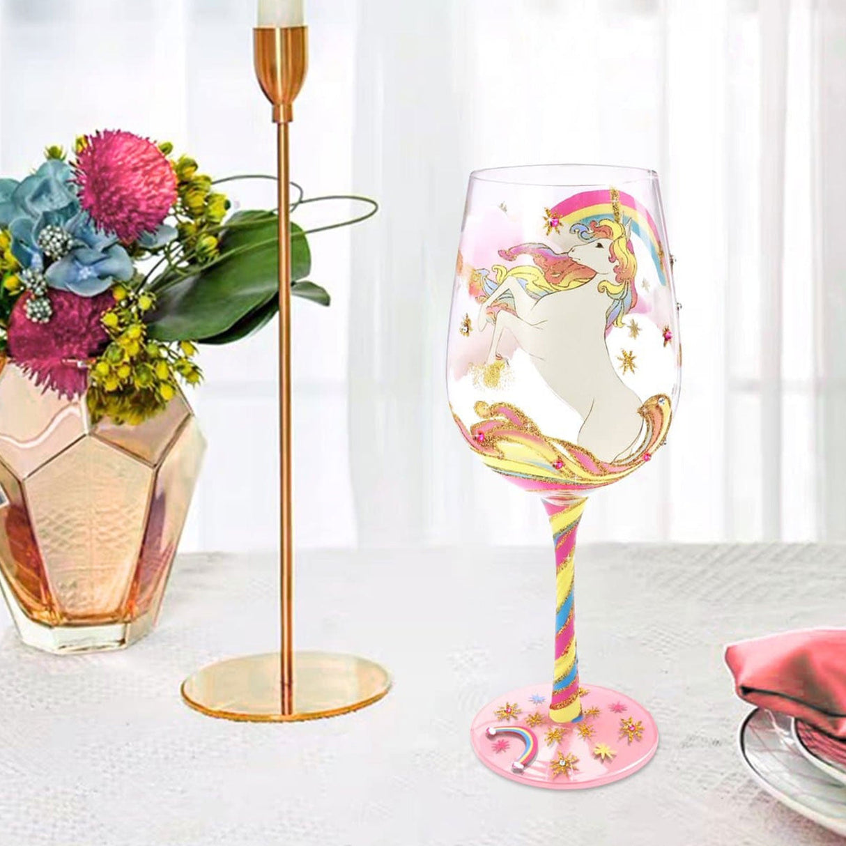 Hand-painted Unicorn Rainbow Wine Glass