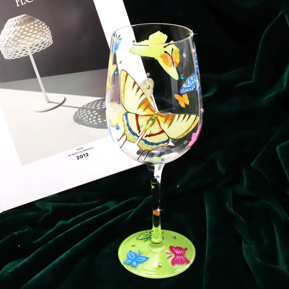 Hand-painted Butterflies Wine Glass