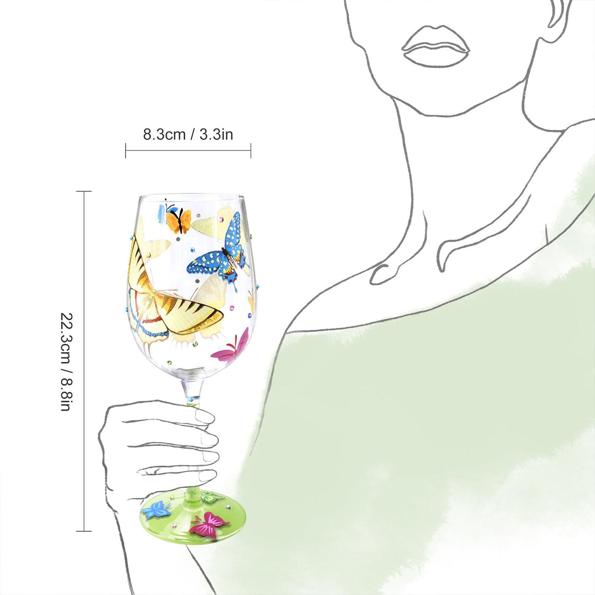 Hand-painted Butterflies Wine Glass