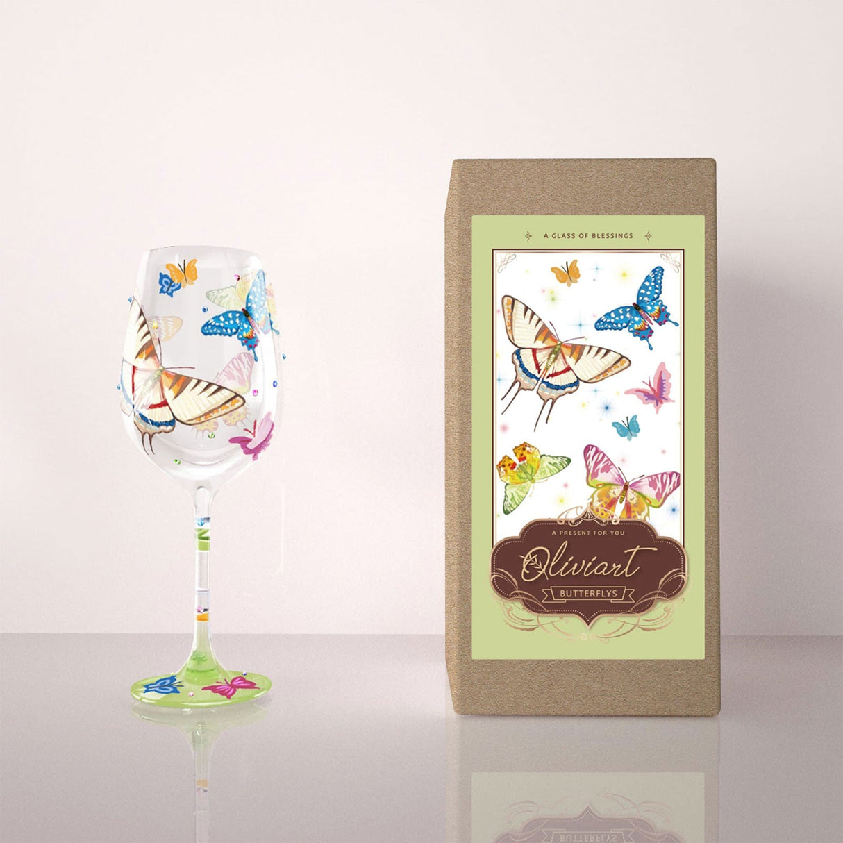 Hand-painted Butterflies Wine Glass