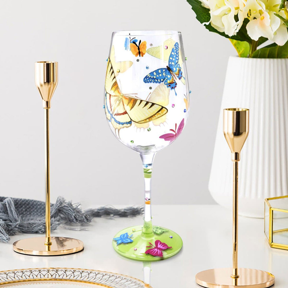 Hand-painted Butterflies Wine Glass