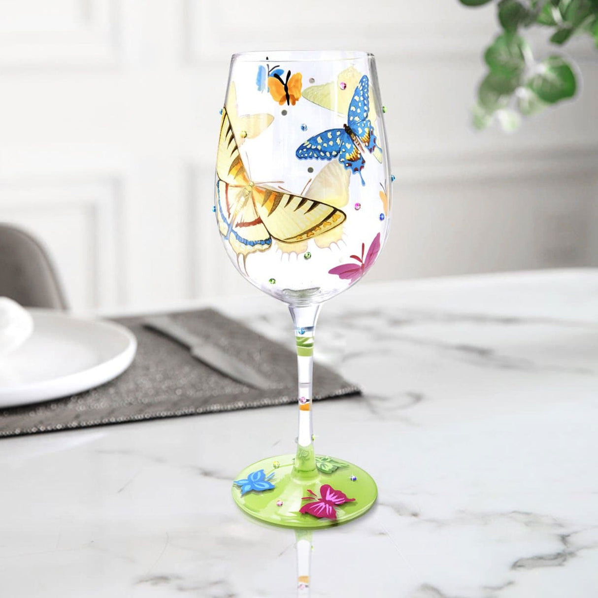Hand-painted Butterflies Wine Glass