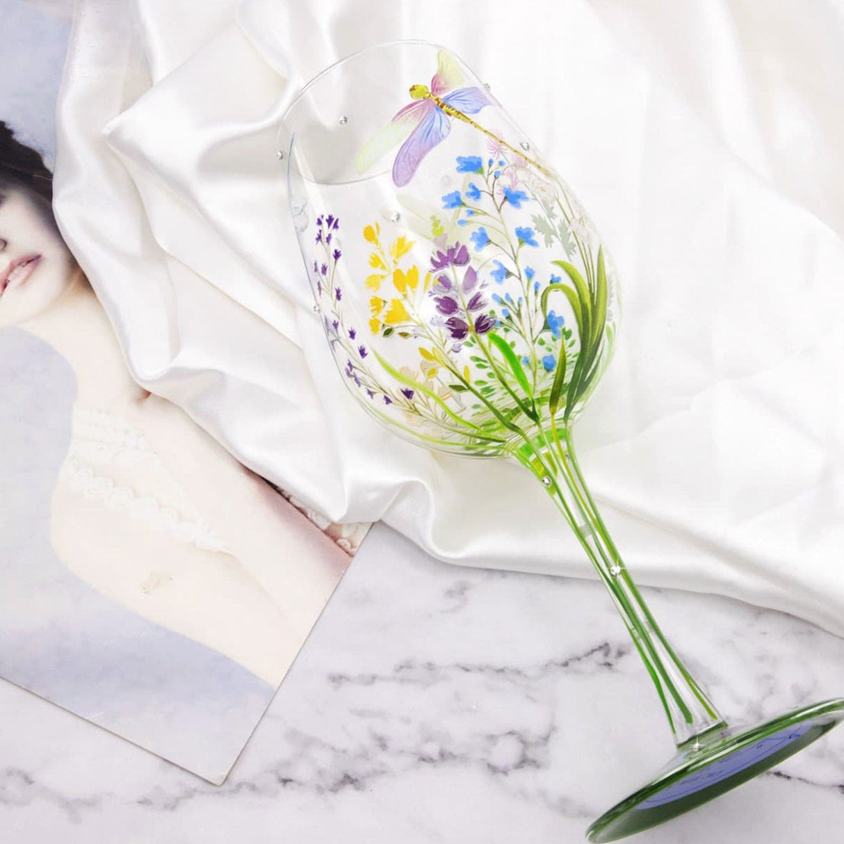 Hand-painted Flowers Wine Glass