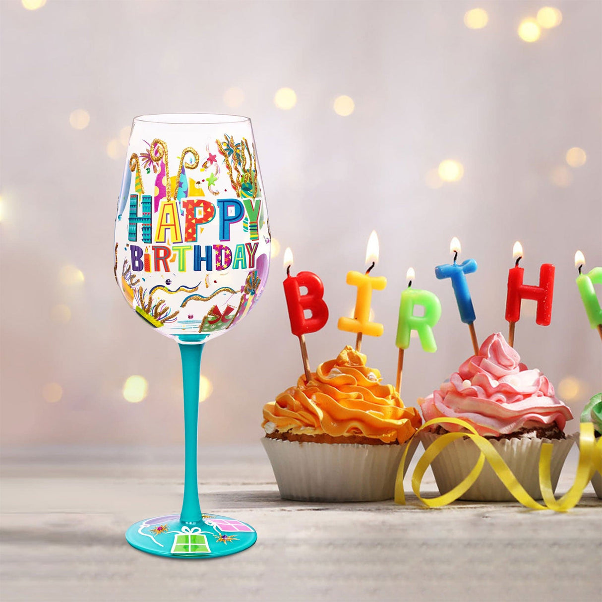Hand-painted Happy Birthday Wine Glass