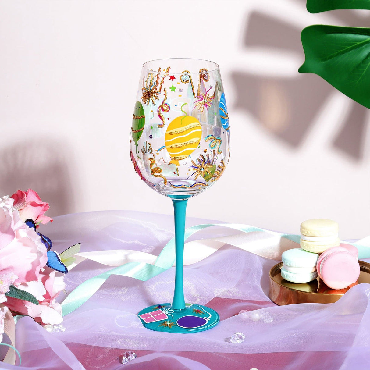 Hand-painted Happy Birthday Wine Glass