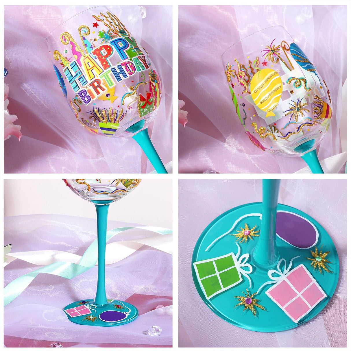 Hand-painted Happy Birthday Wine Glass