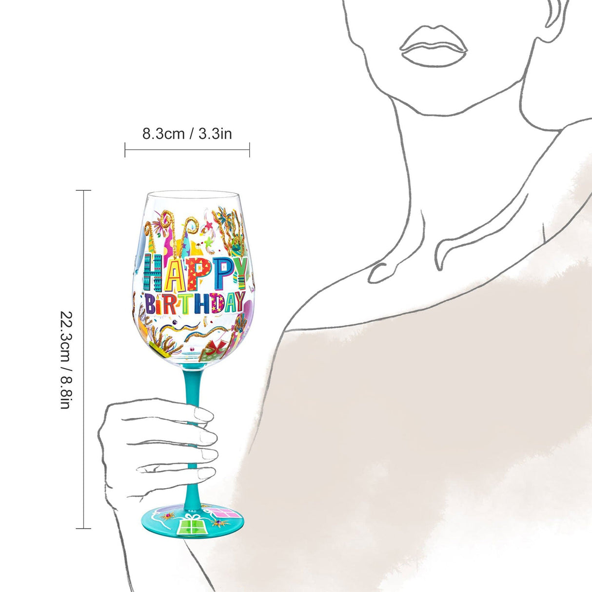 Hand-painted Happy Birthday Wine Glass