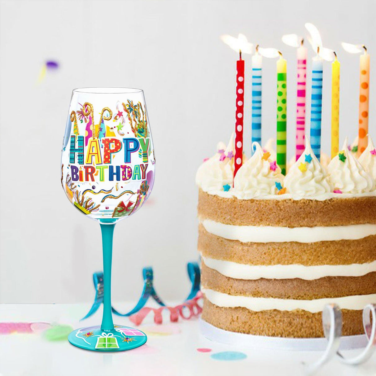 Hand-painted Happy Birthday Wine Glass