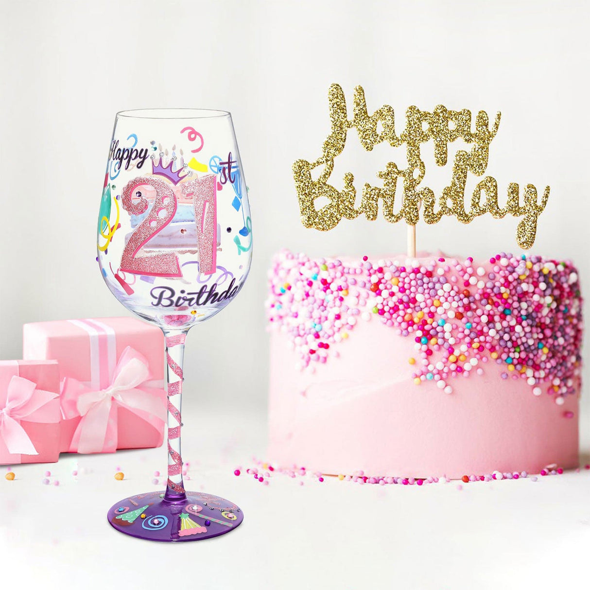 Hand-painted 21st Birthday Wine Glass