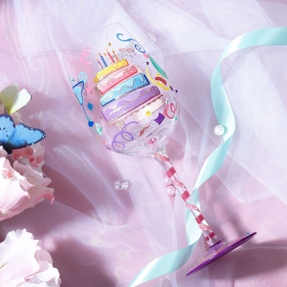 Hand-painted 21st Birthday Wine Glass