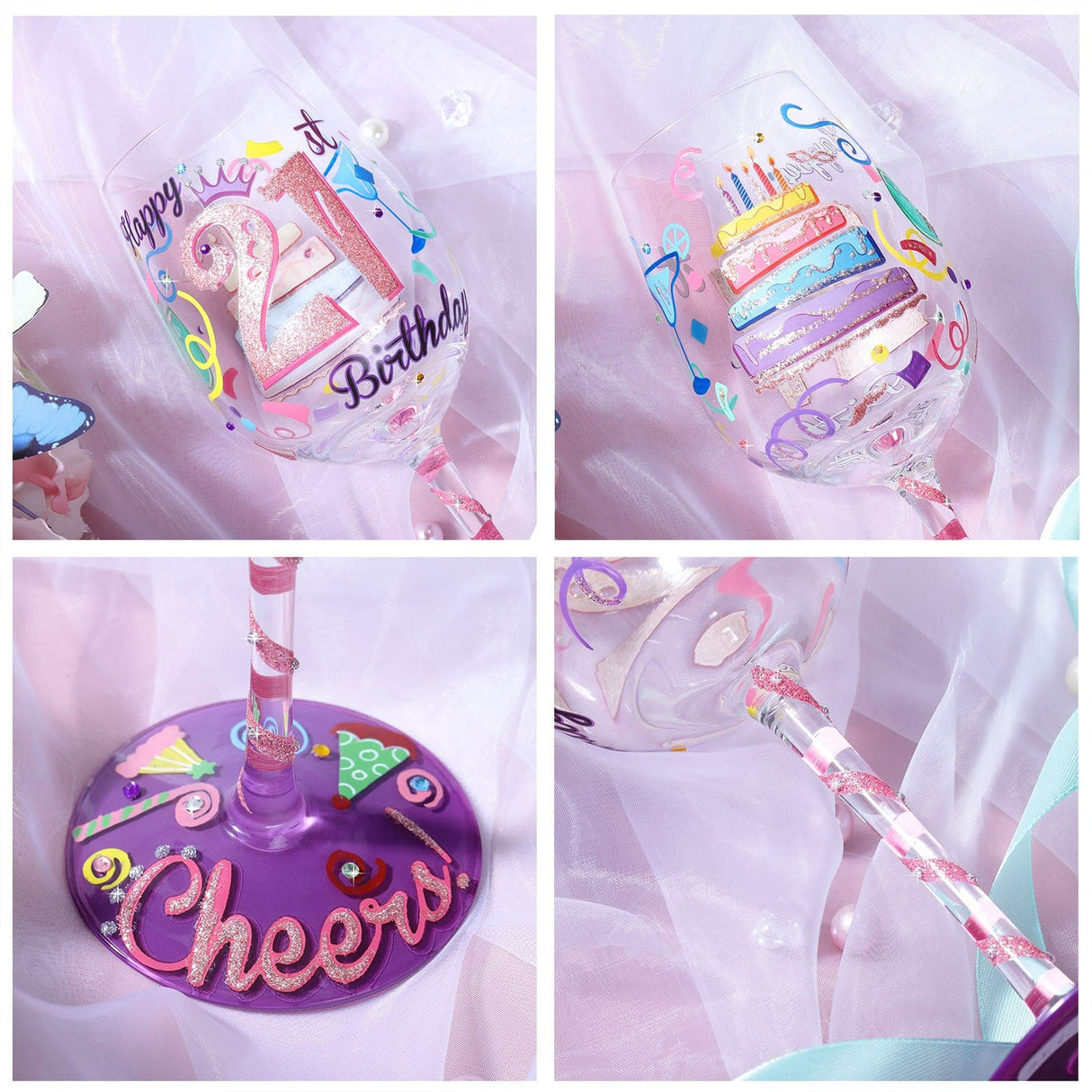 Hand-painted 21st Birthday Wine Glass