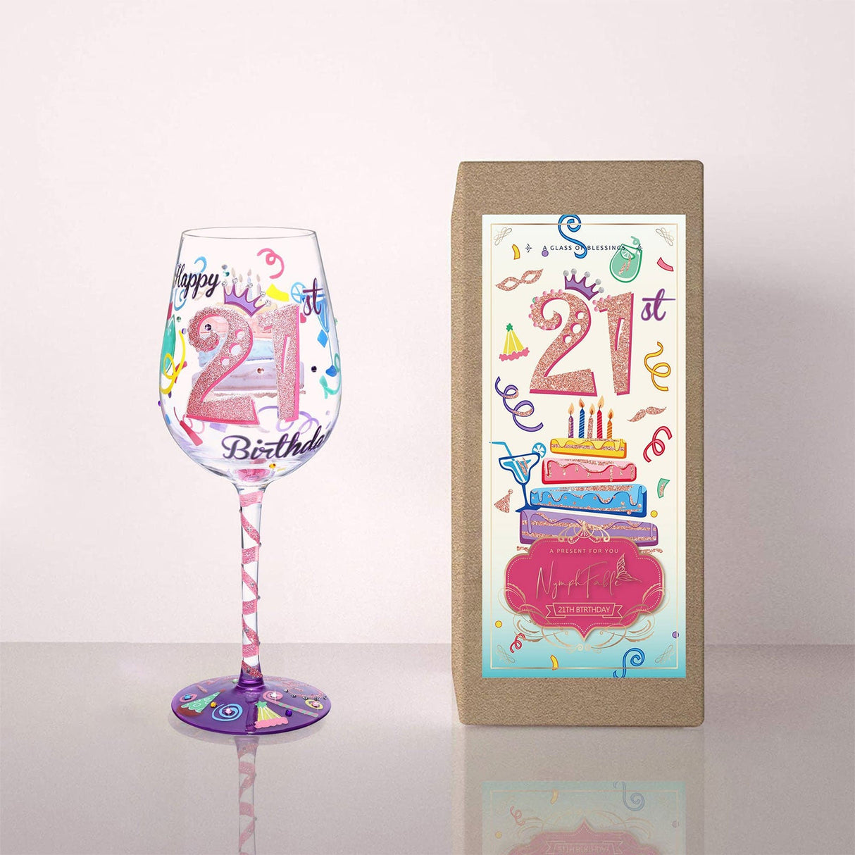 Hand-painted 21st Birthday Wine Glass