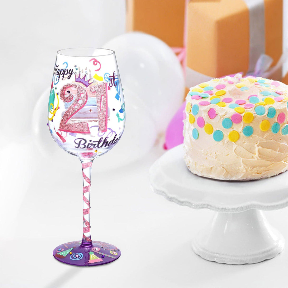 Hand-painted 21st Birthday Wine Glass