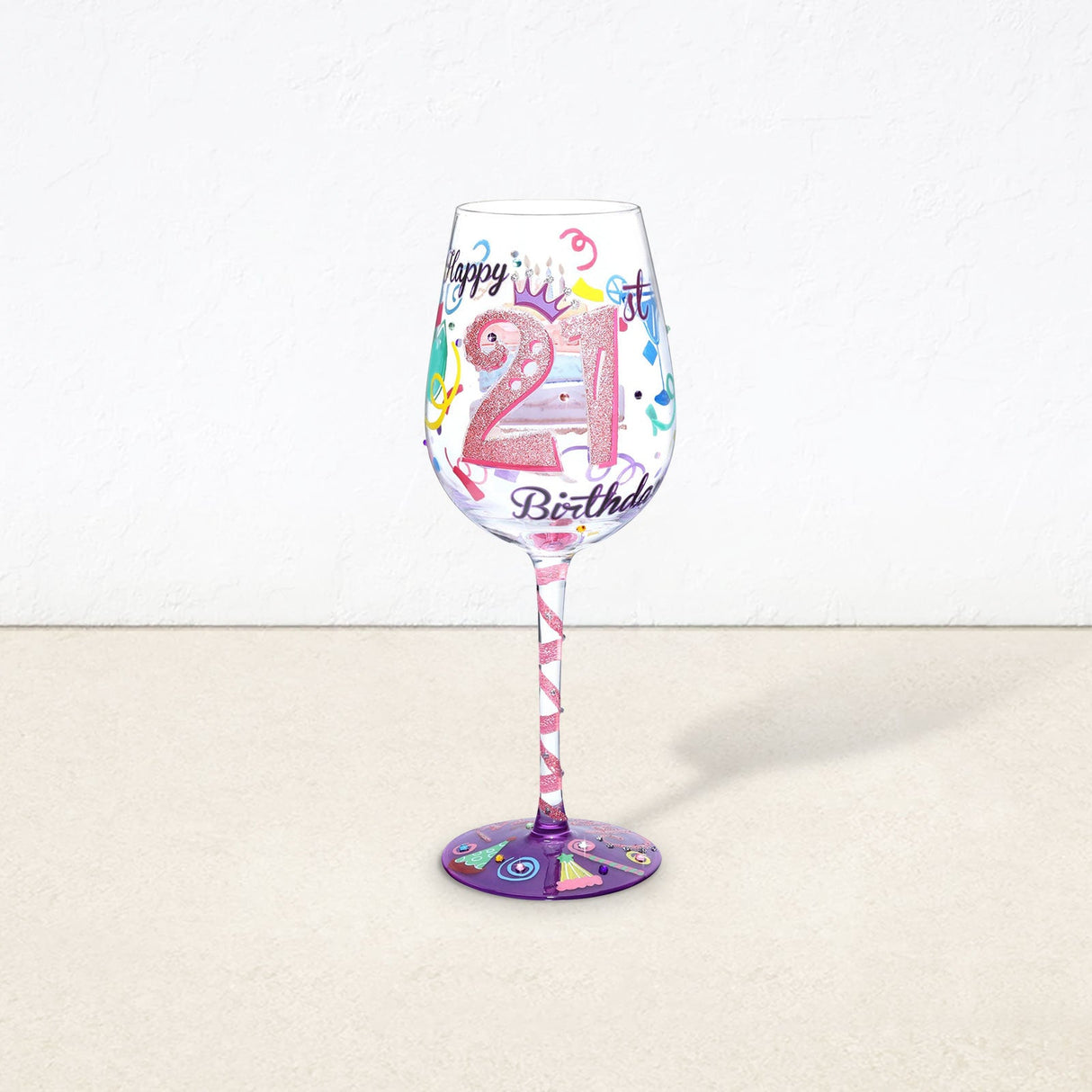 Hand-painted 21st Birthday Wine Glass