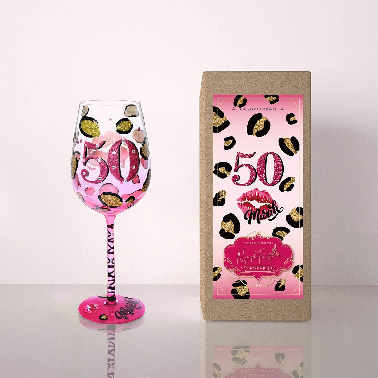 Hand-painted Pink Leopard Wine Glass