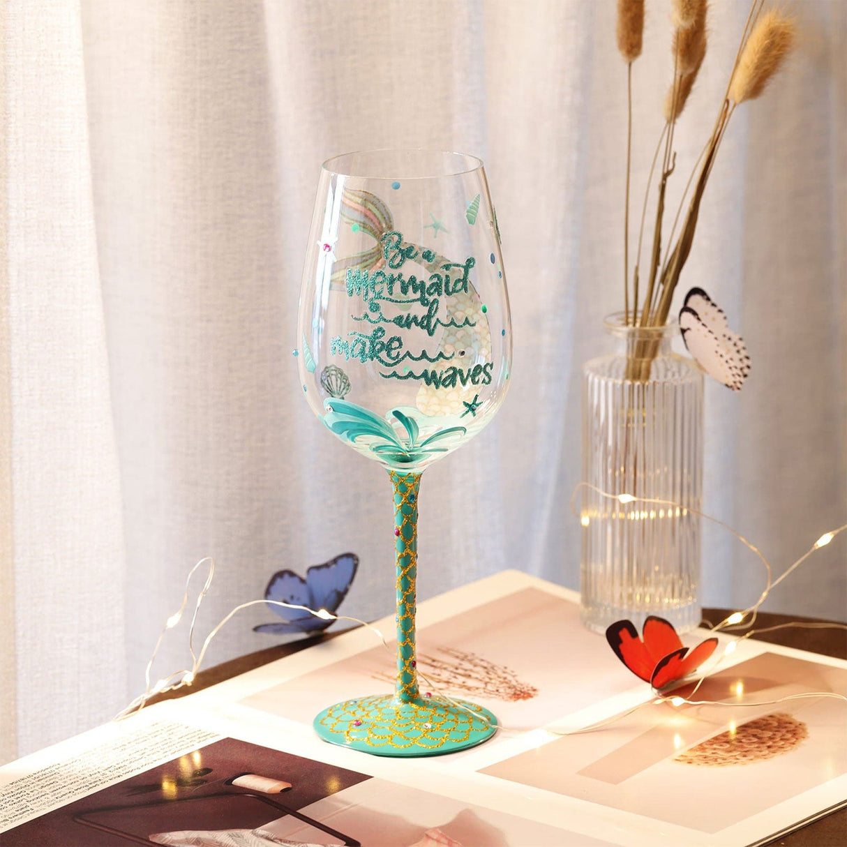 Hand-painted Mermaid Wine Glass