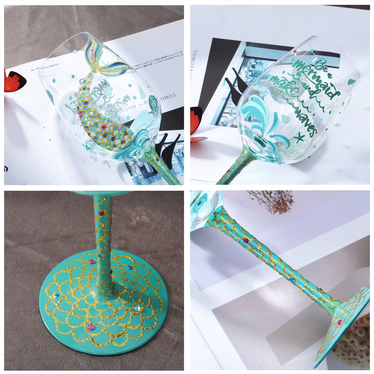 Hand-painted Mermaid Wine Glass
