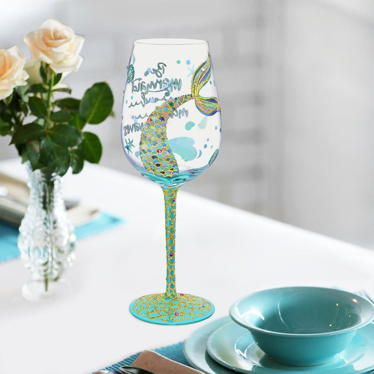Hand-painted Mermaid Wine Glass