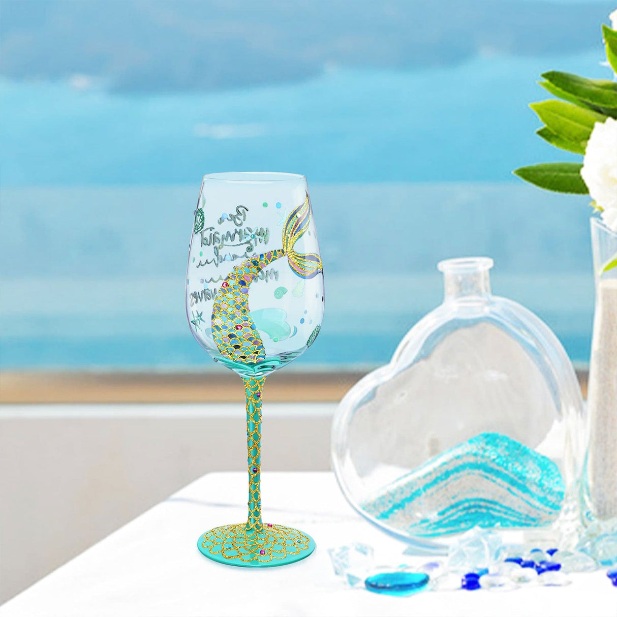 Hand-painted Mermaid Wine Glass
