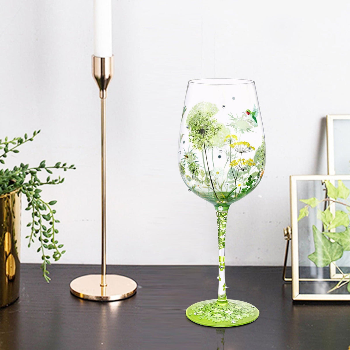 Hand-painted Dandelion Wine Glass
