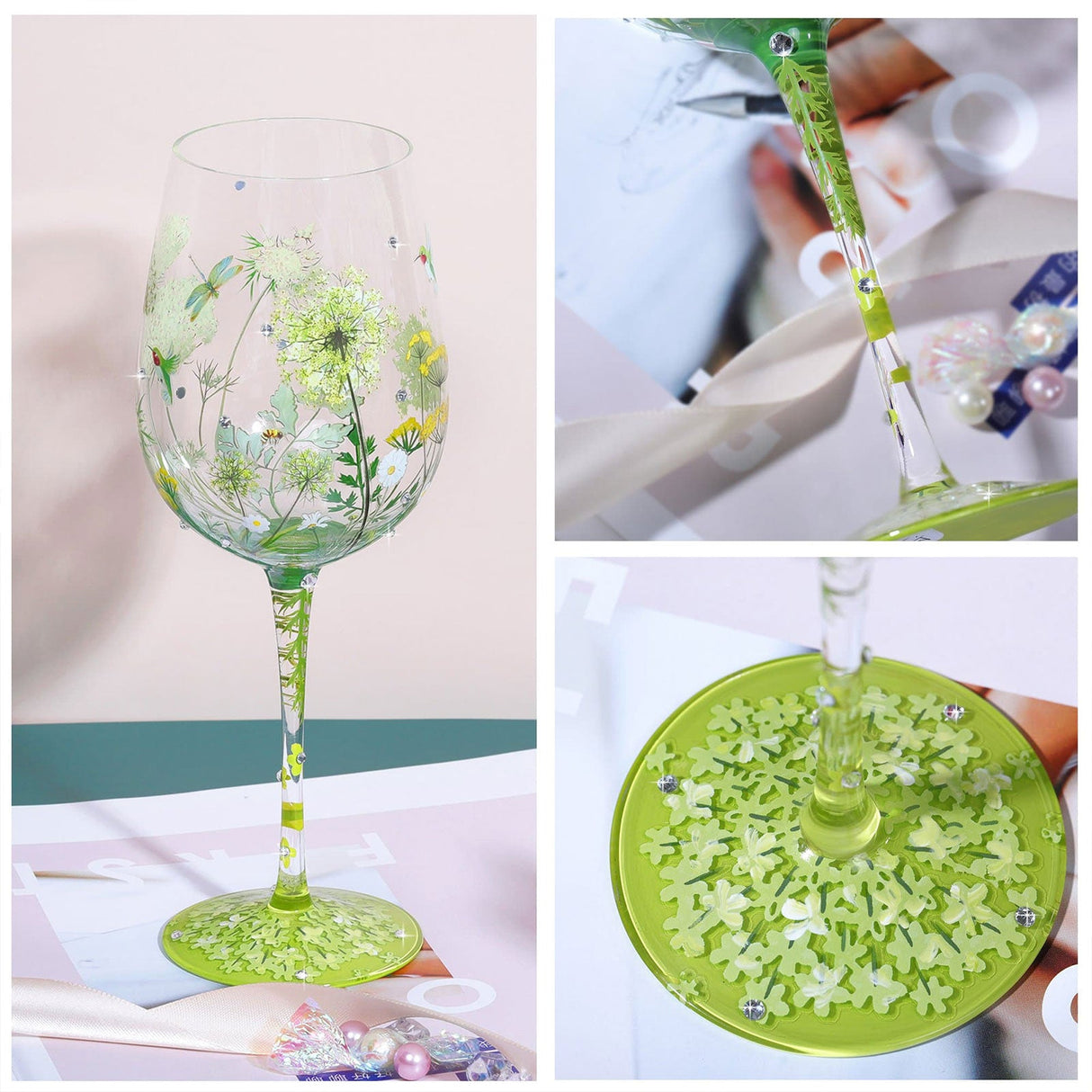 Hand-painted Dandelion Wine Glass