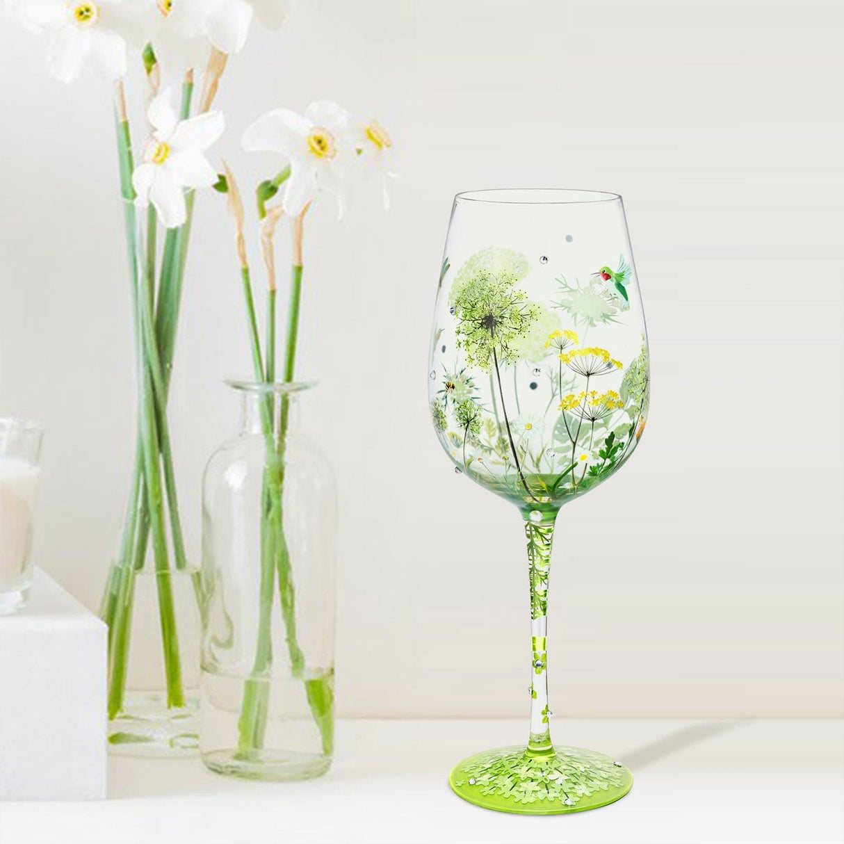 Hand-painted Dandelion Wine Glass