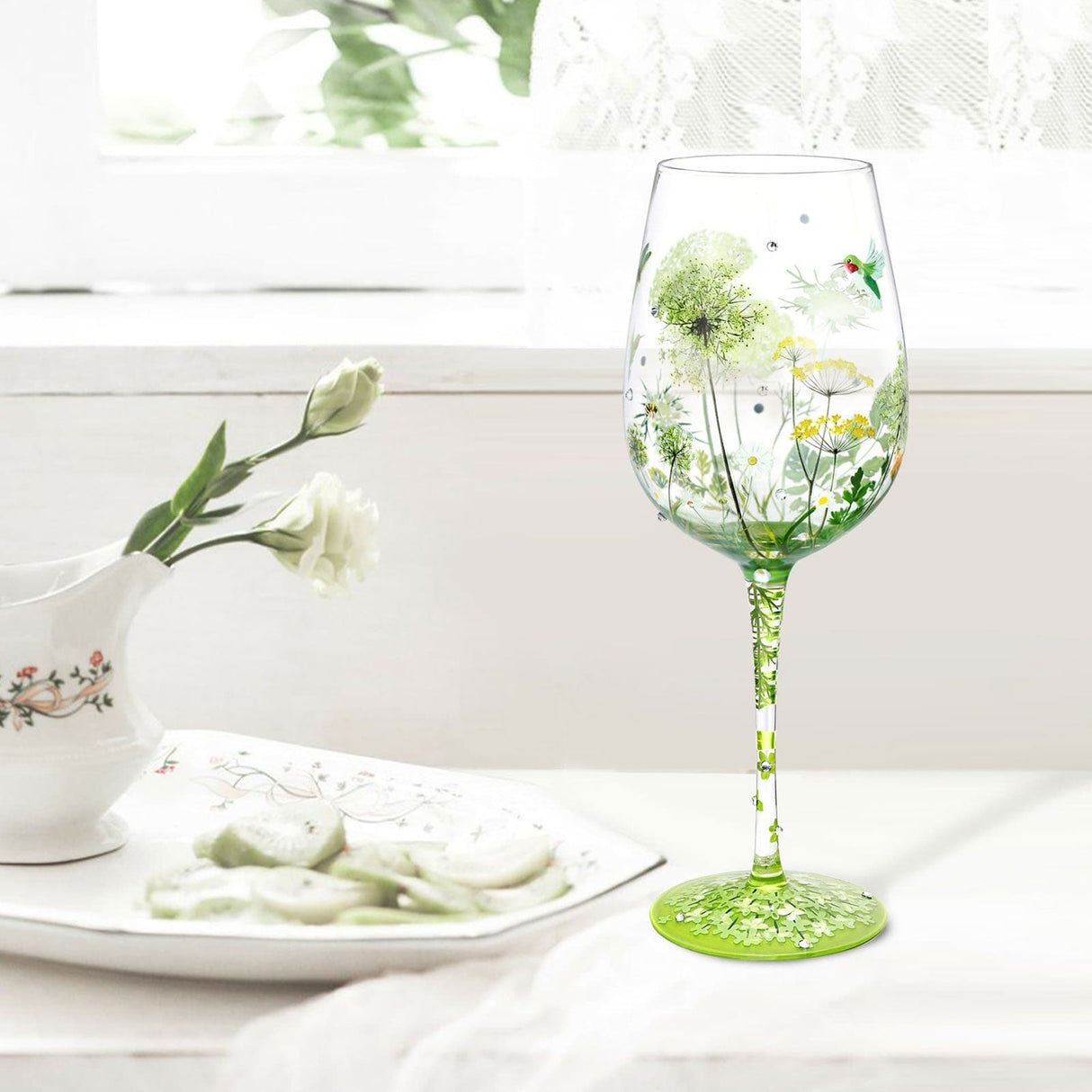 Hand-painted Dandelion Wine Glass