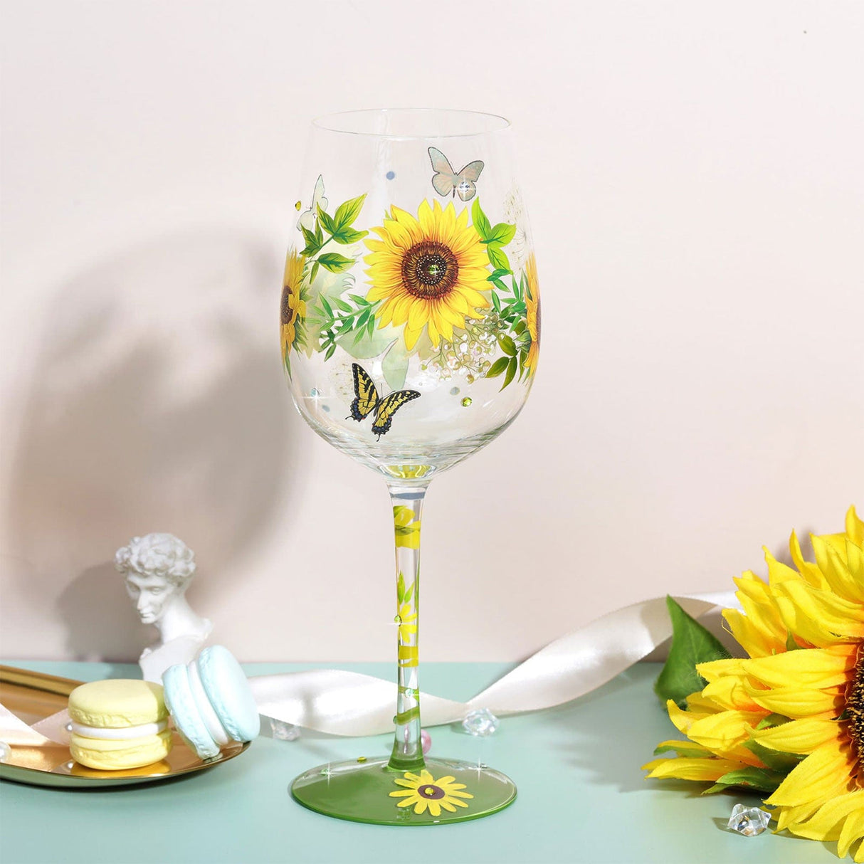 Hand-painted Sunflower Wine Glass