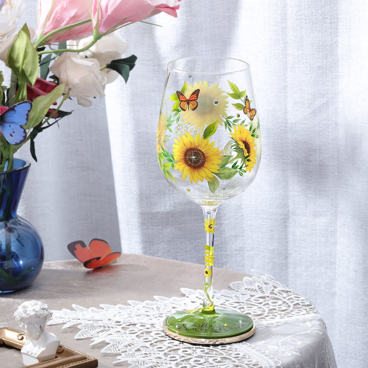 Hand-painted Sunflower Wine Glass