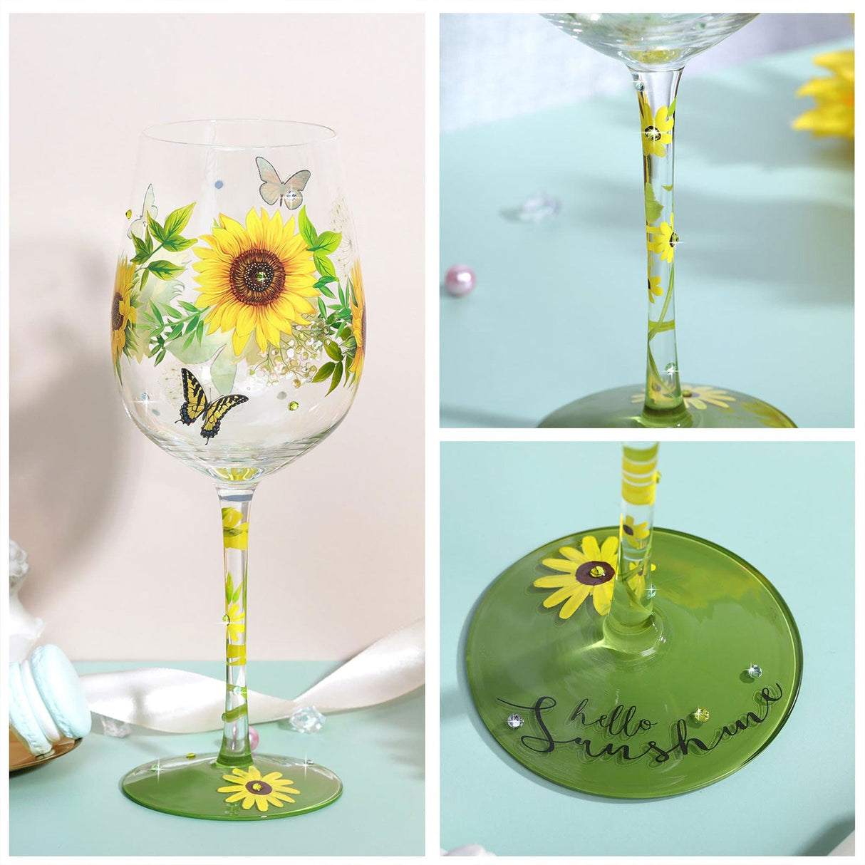 Hand-painted Sunflower Wine Glass